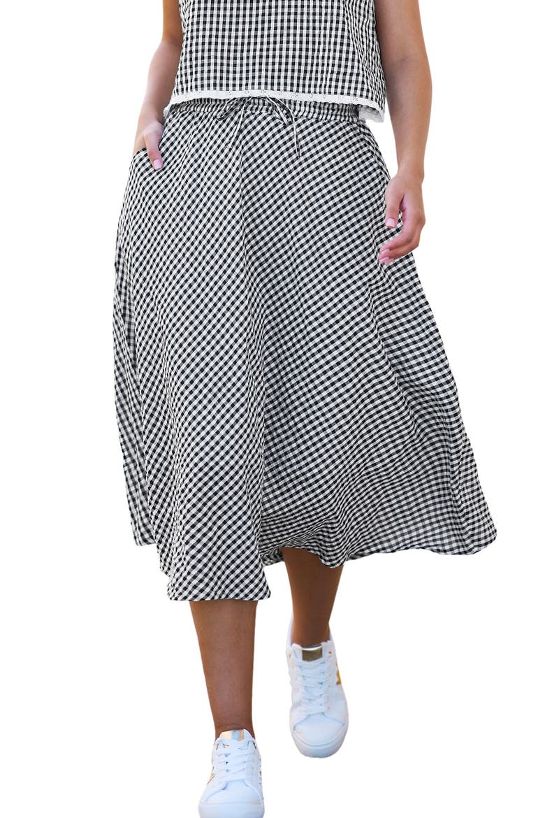 Gingham Cotton Midi Skirt, Main, color, Black