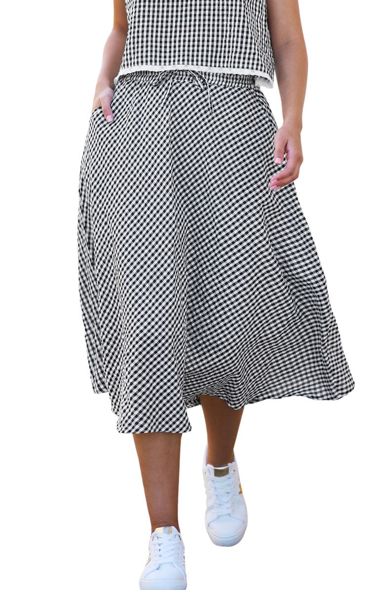 Yumi Gingham Cotton Midi Skirt, Main, color, Black