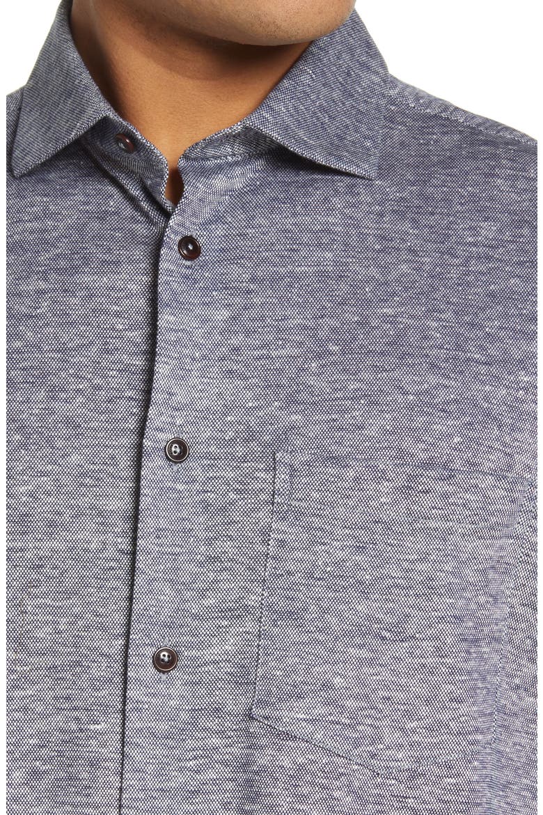 Mitre Knit Linen & Cotton Button-Up Shirt, Alternate, color, NAVY
