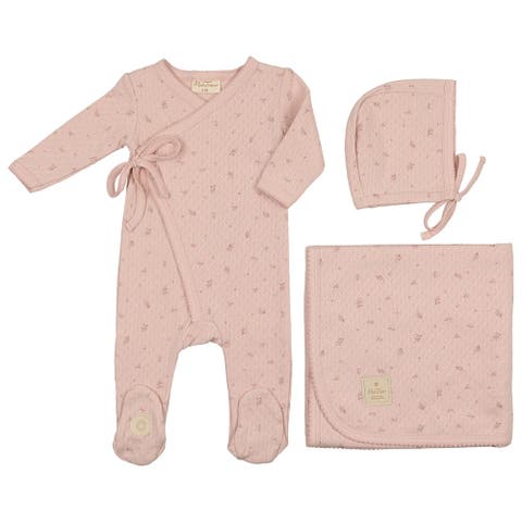 Mon Tresor Leaf Print Layette Set- Pink Mon Tresor Leaf Print Layette Set- Pink