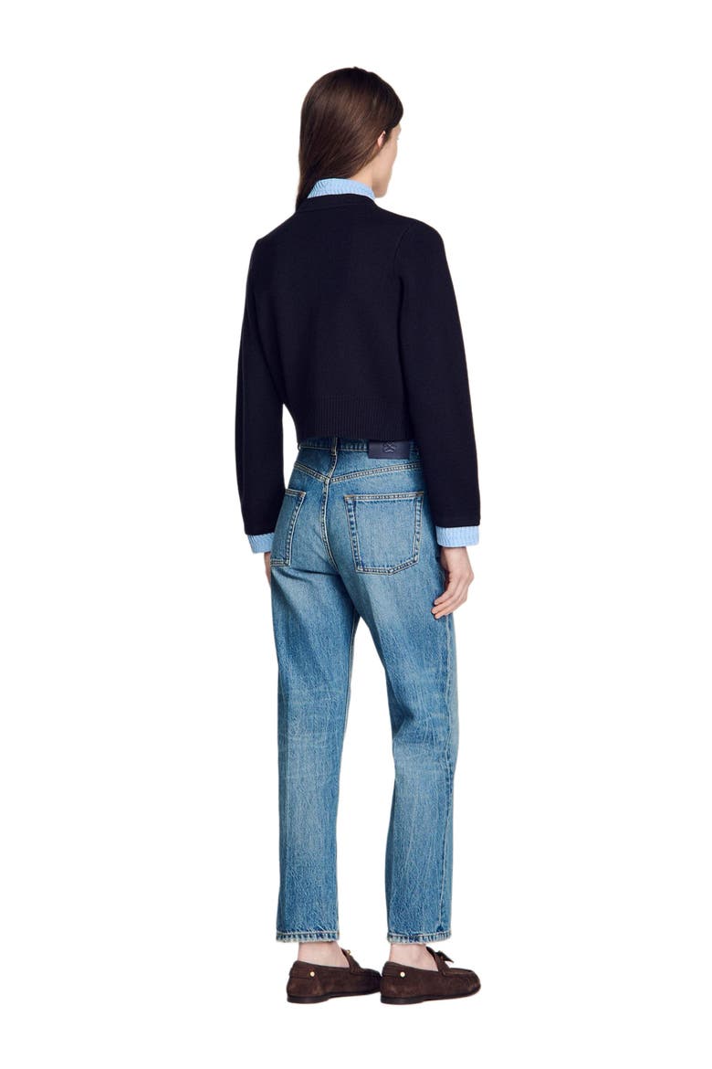 Two-tone origami collar cardigan, Alternate, color, Navy blue
