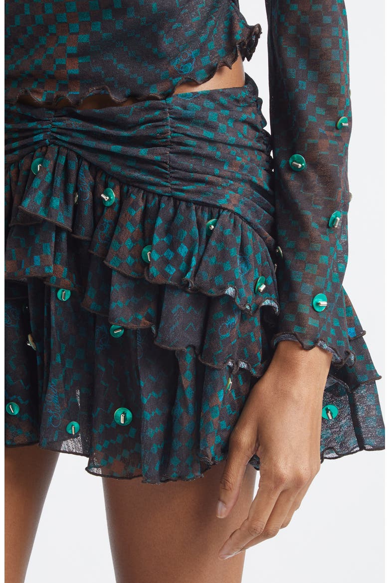 Kaia Check Tiered Chiffon Miniskirt, Alternate, color, BLUE MULTI
