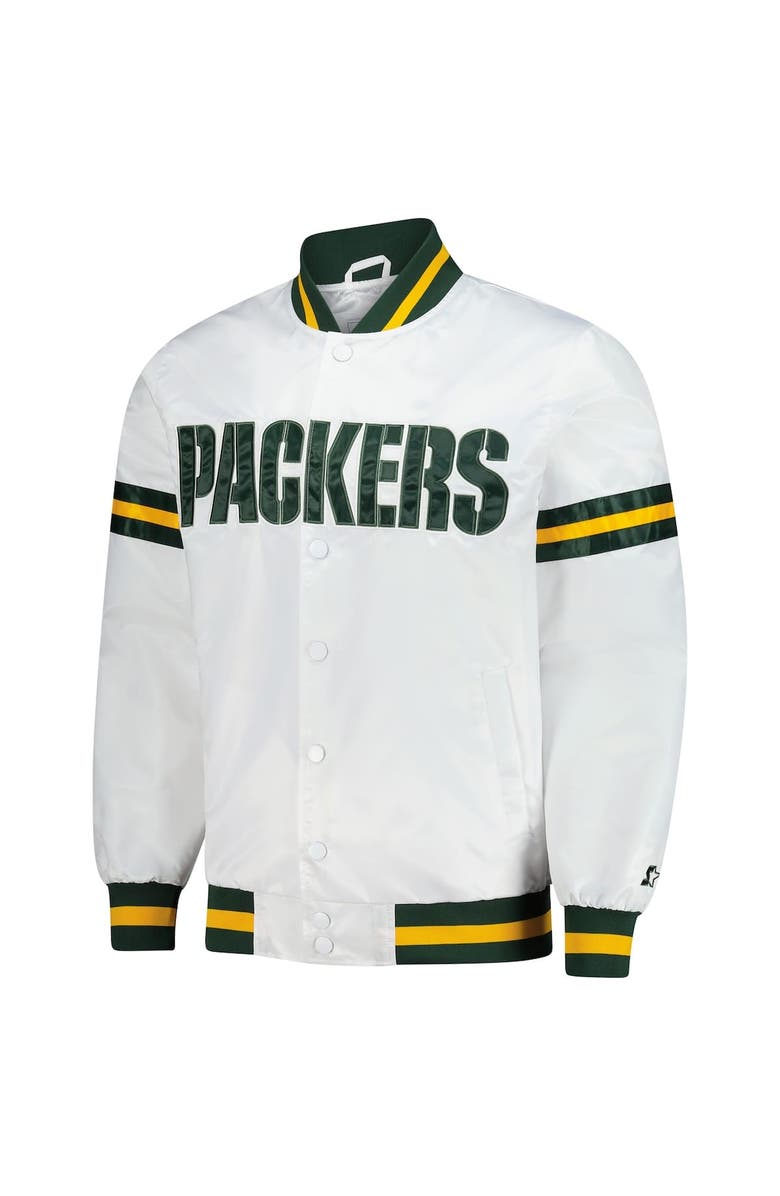 STARTER Men's Starter  White Green Bay Packers Scout Full-Snap Varsity Jacket, Alternate, color, 