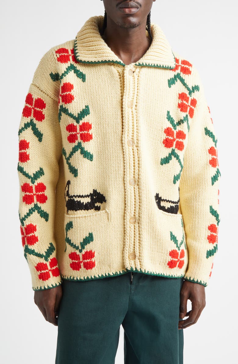 Bode Pirate Ship Virgin Wool Cardigan, Main, color, Ivory