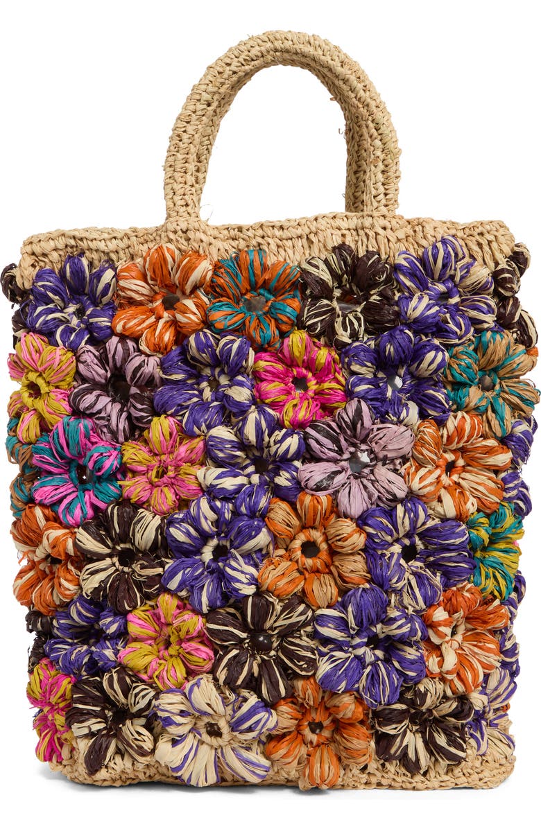 URBAN EXPRESSIONS HANDBAGS Floral Raffia Tote Bag, Main, color, Natural Multi