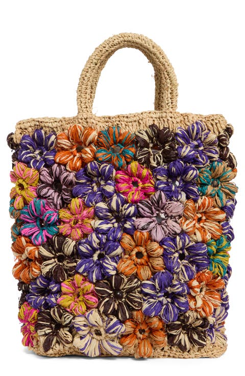 Floral Raffia Tote Bag
