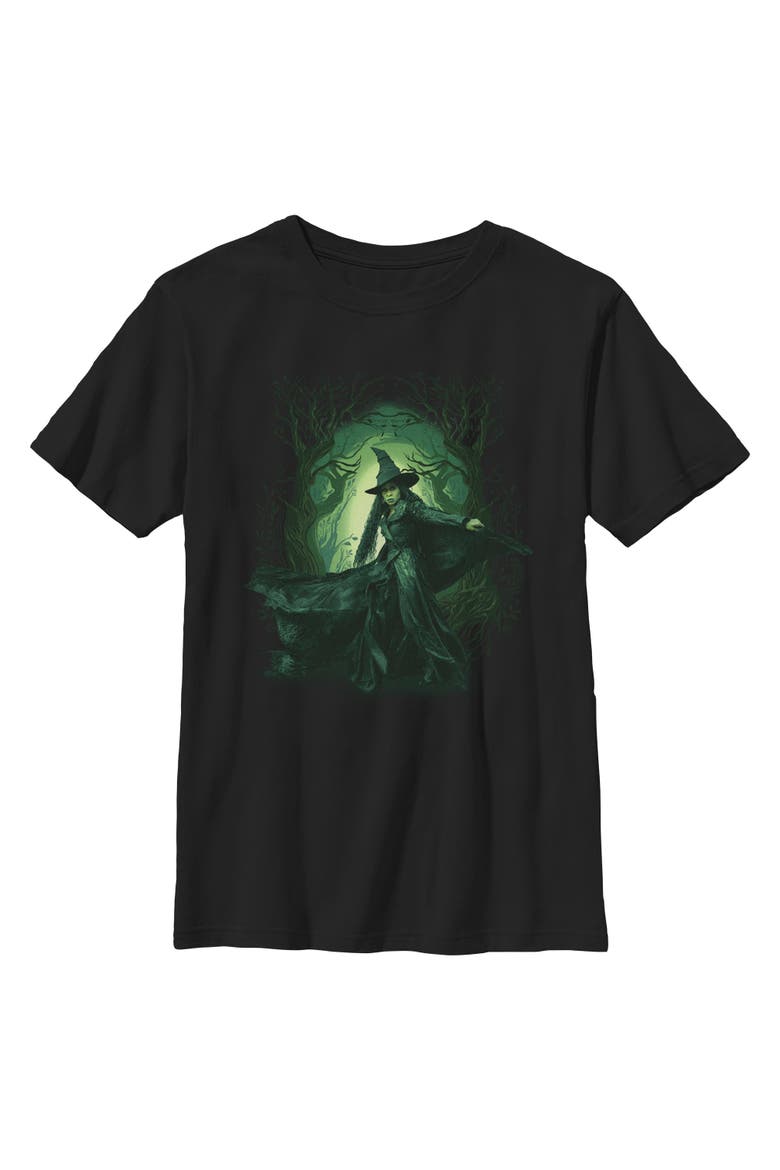 Boys' Elphaba Green Forest Graphic Short Sleeve T-Shirt, Main, color, Black