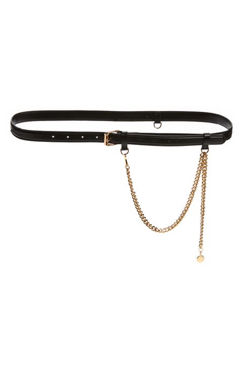 Chain Detail Faux Leather Belt