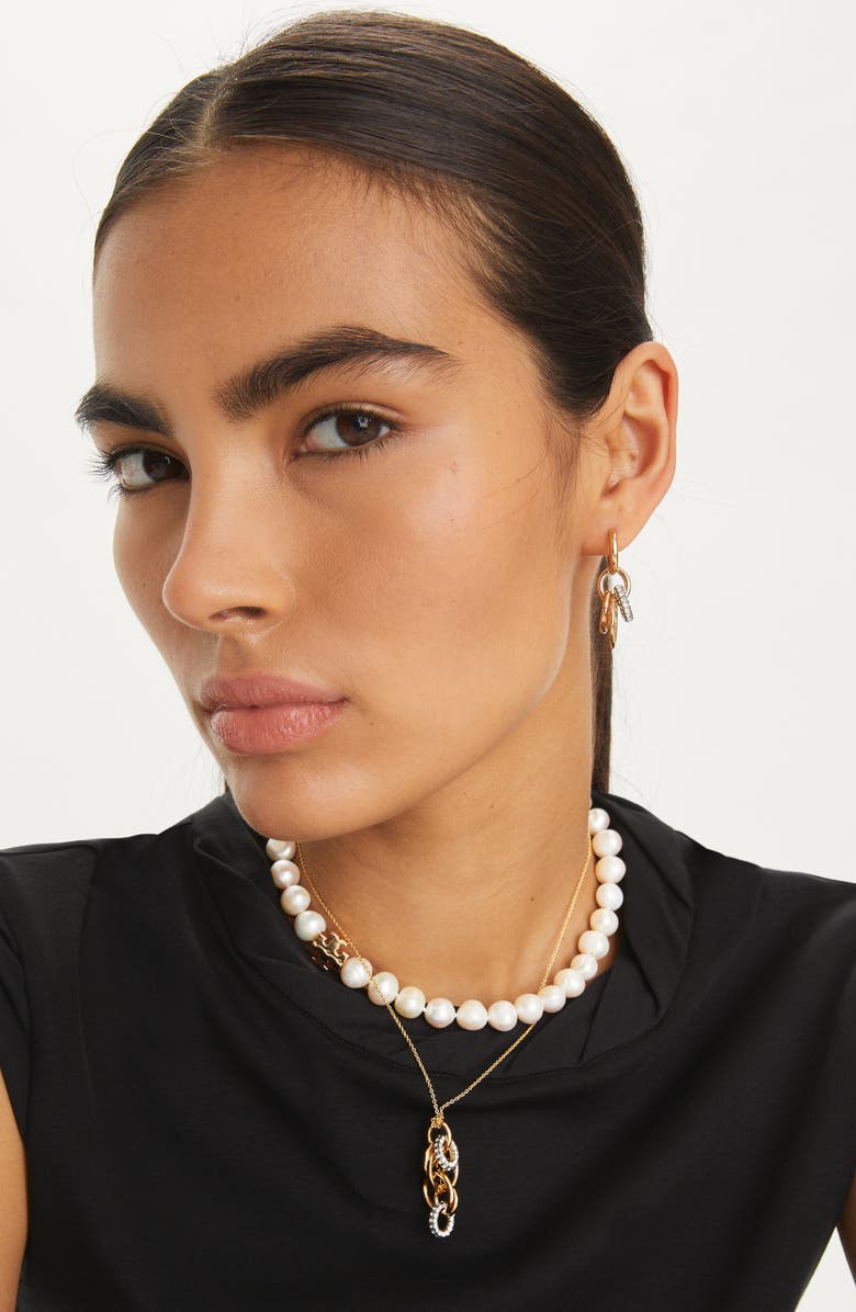 Tory Burch Miller Pavé Interlocking Hoop Earrings, Alternate, color, 