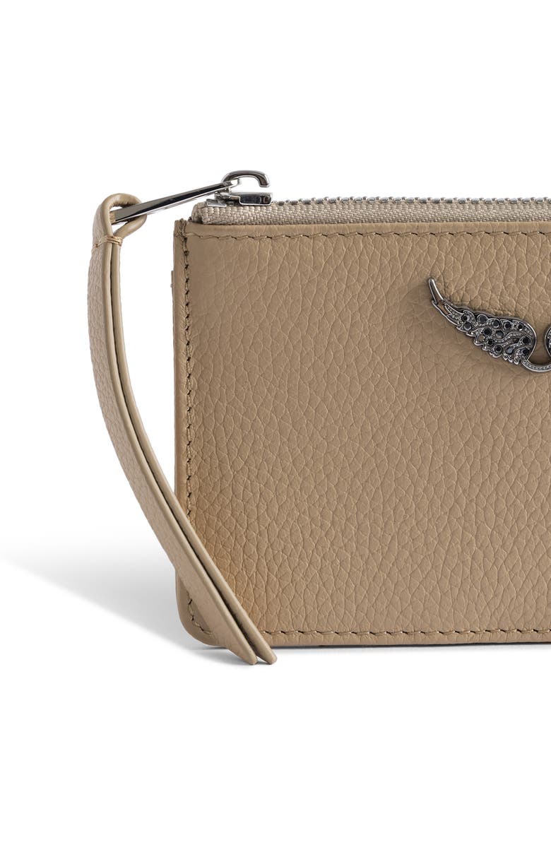 Zadig & Voltaire Zip Leather Card Case, Alternate, color, Clay