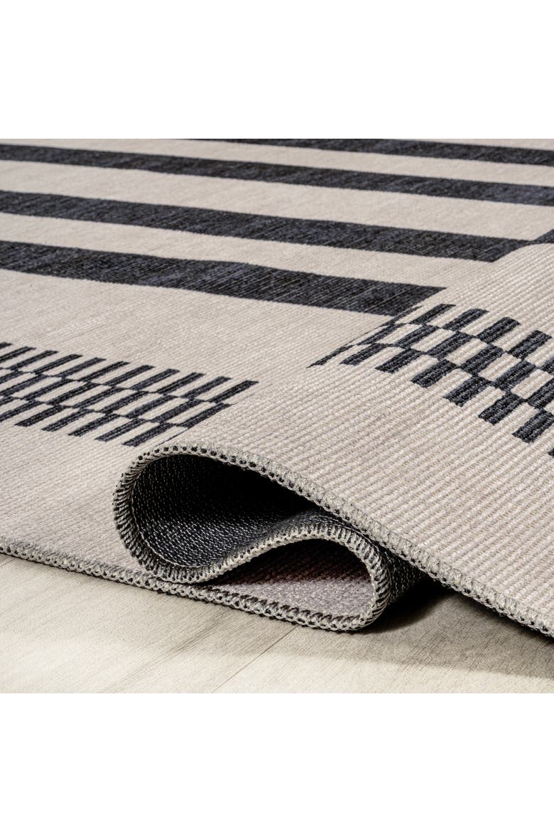 Vichy Geometric Striped Machine-Washable Area Rug, Alternate, color, Ivory/Dark Gray