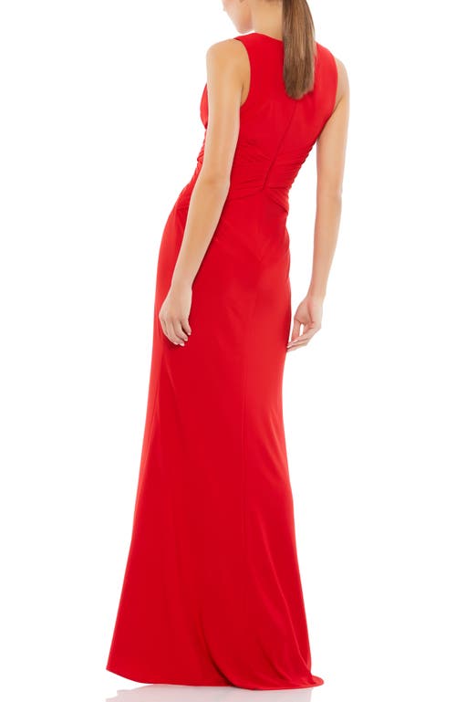 Mac Duggal Sleek Sleeveless Jersey Dress With Deep V-neck And Slit In Red