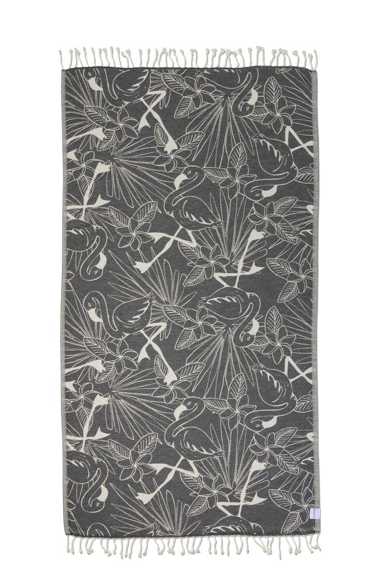 InfuseZen Tropical Flamingo Organic Turkish Towel, Main, color, Black