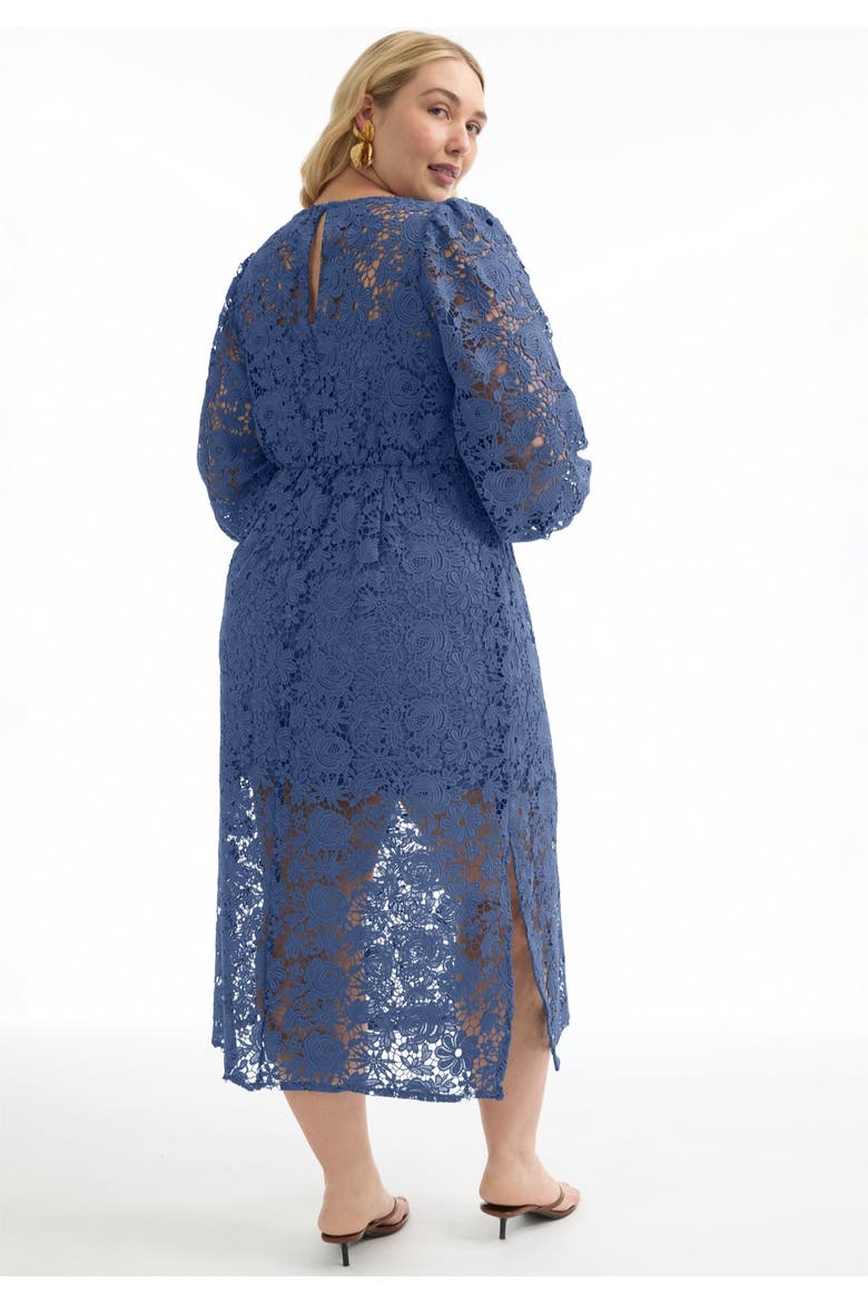 Puff Sleeve Lace Midi Dress, Alternate, color, INK BLUE