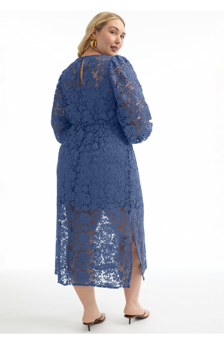 June + Vie Puff Sleeve Lace Midi Dress, Alternate, color, Ink Blue