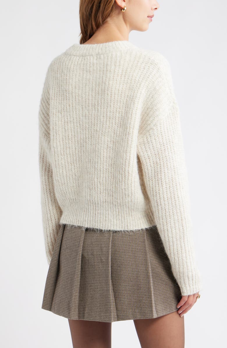 Open Edit Fuzzy Crewneck Cardigan, Alternate, color, Oatmeal Heather
