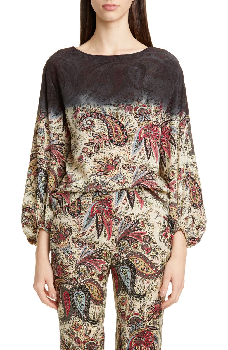 Etro Dégradé Paisley Print Silk Blouse, Main, color, 