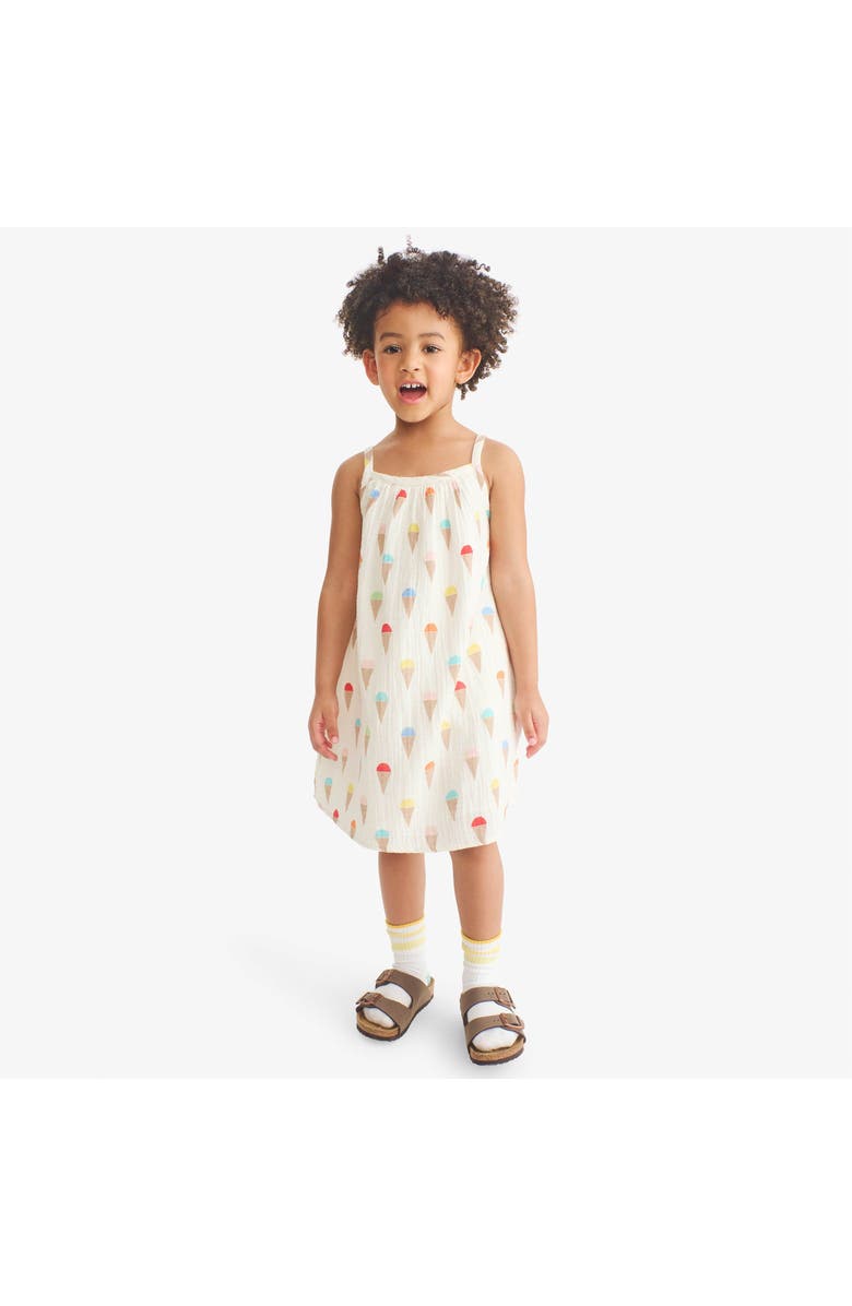 Primary Kids Cotton Gauze Tank Dress In Rainbow Scoops, Alternate, color, Ivory Rainbow Ice Cream Cones