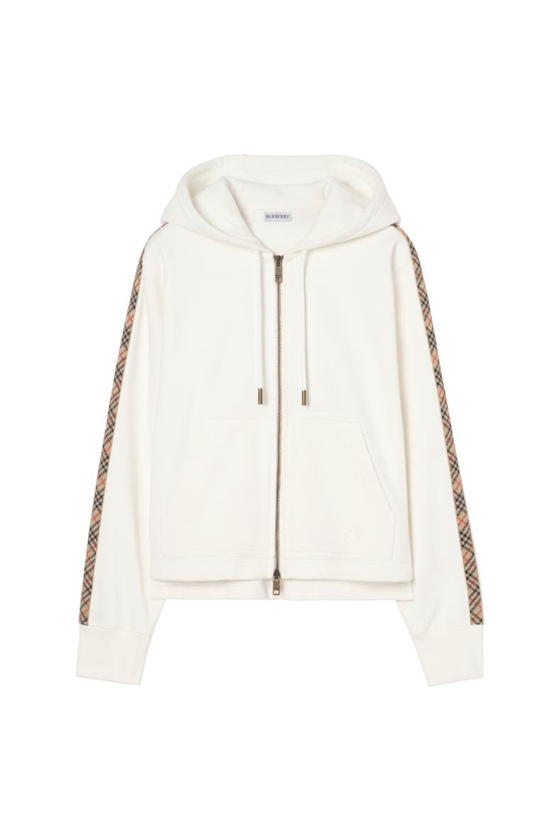 Check Trim Cotton Zip Hoodie, Alternate, color, Chalk white