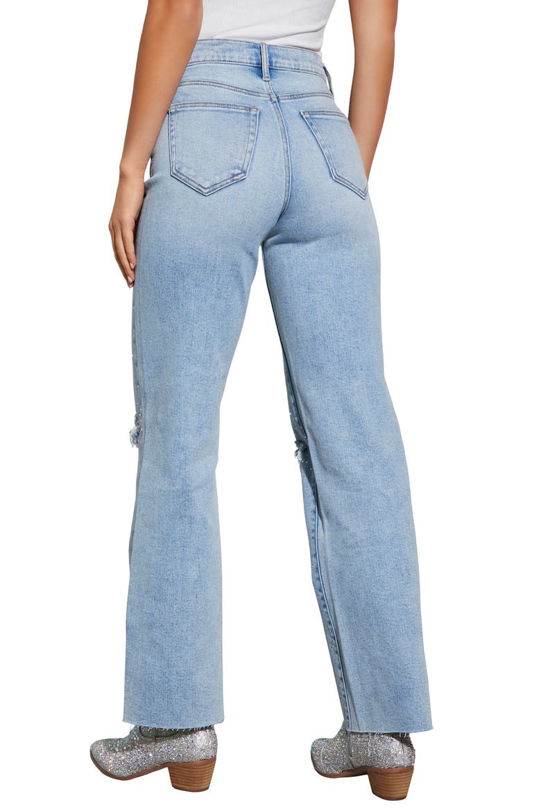Wilda Icon Diamonte Ripped Straight Leg Jeans, Alternate, color, LIGHT WASH