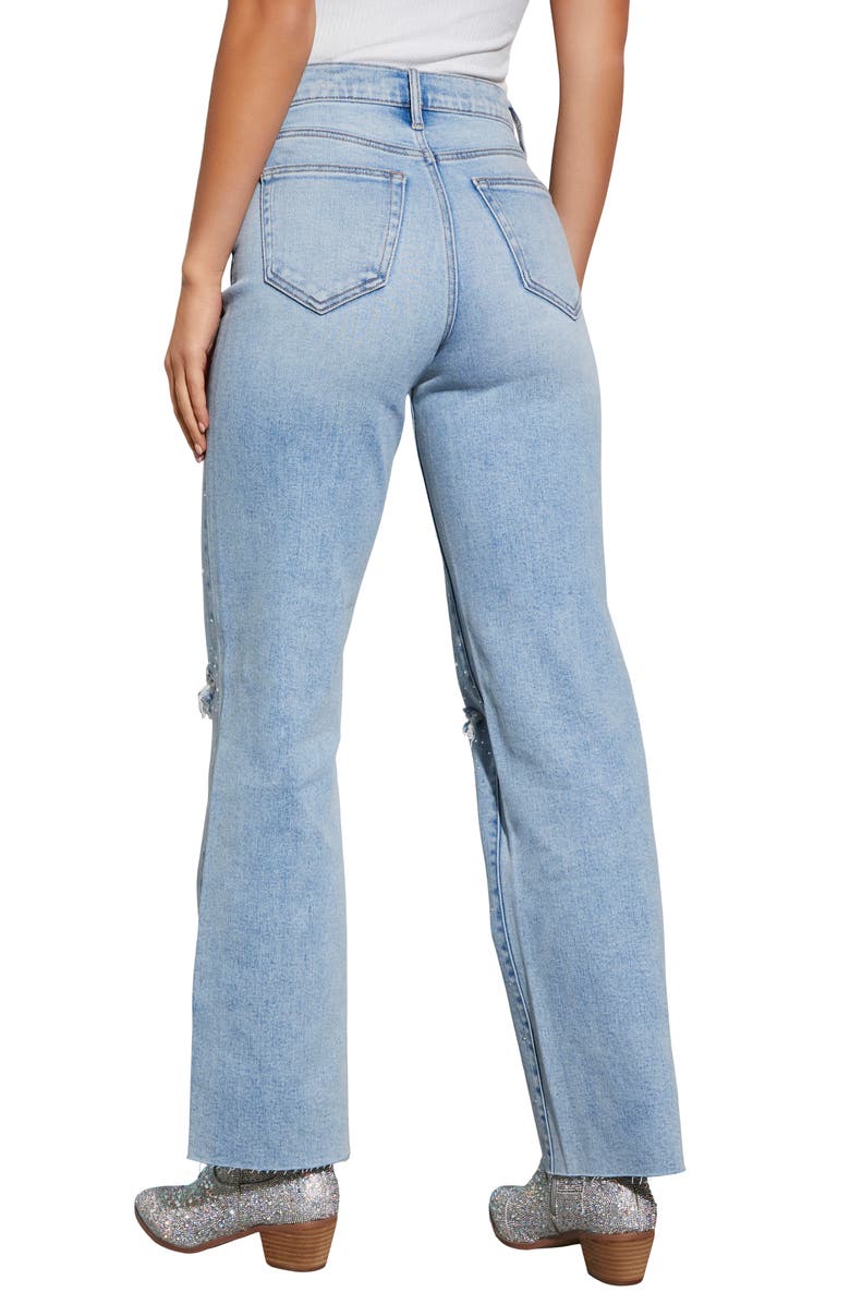 VICI Collection Wilda Icon Diamonte Ripped Straight Leg Jeans, Alternate, color, 
