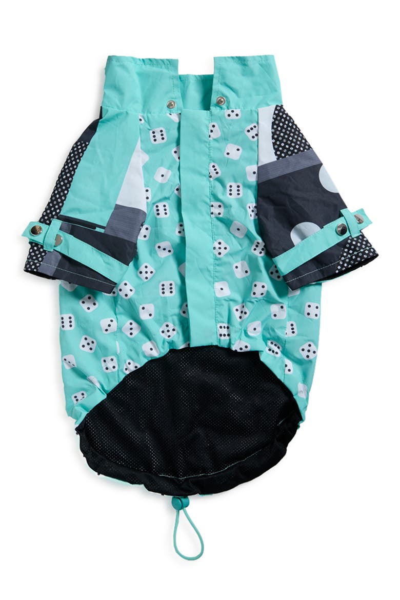 x Marc Jacobs Talon Water Repellent Dog Raincoat, Alternate, color, AQUA / BLACK