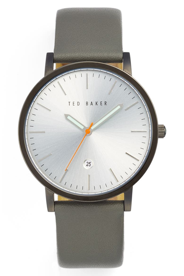 Leather Strap Watch, 40mm, Main, color, GREY