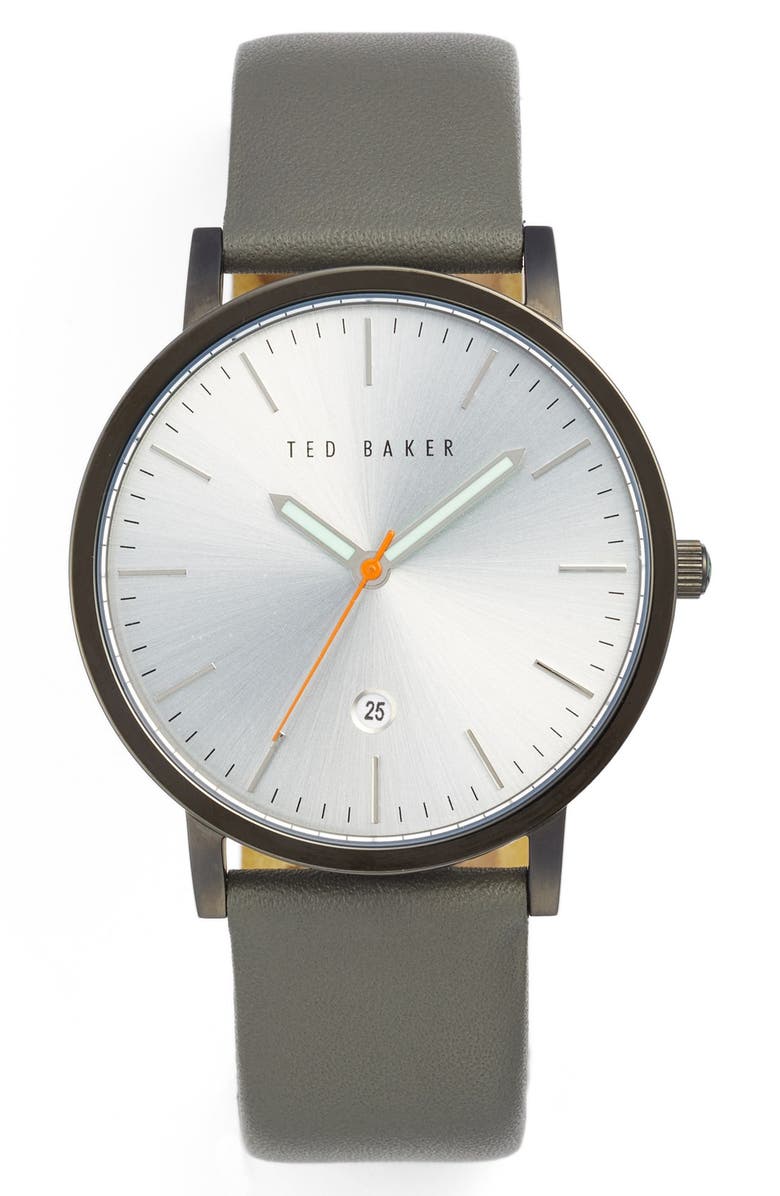 Ted Baker London Leather Strap Watch, 40mm, Main, color, 