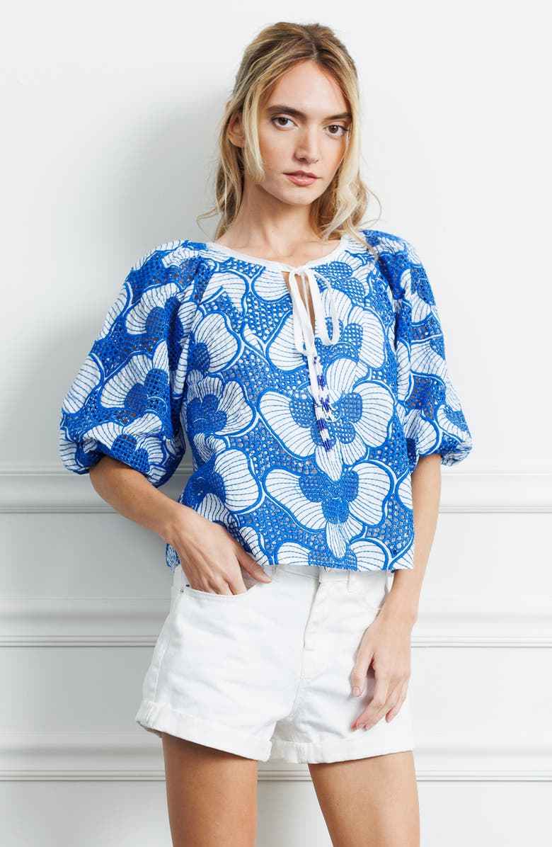 CIEBON Gianna Split Neck Top, Alternate, color, Blue