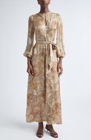 Zimmermann Rebellion Long Sleeve Belted Silk Maxi Dress