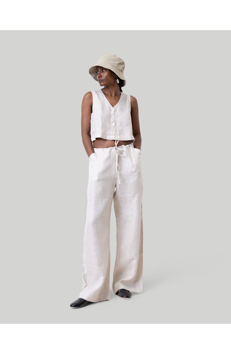 Reistor Women's Textured Linen Cropped Vest Top - Off-White Check - Large, Main, color, Off-White