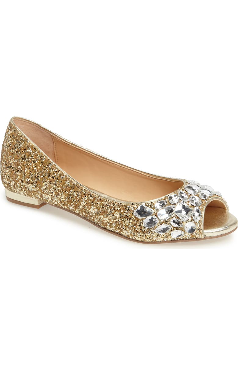 Jewel Badgley Mischka Claire Embellished Flat, Main, color,