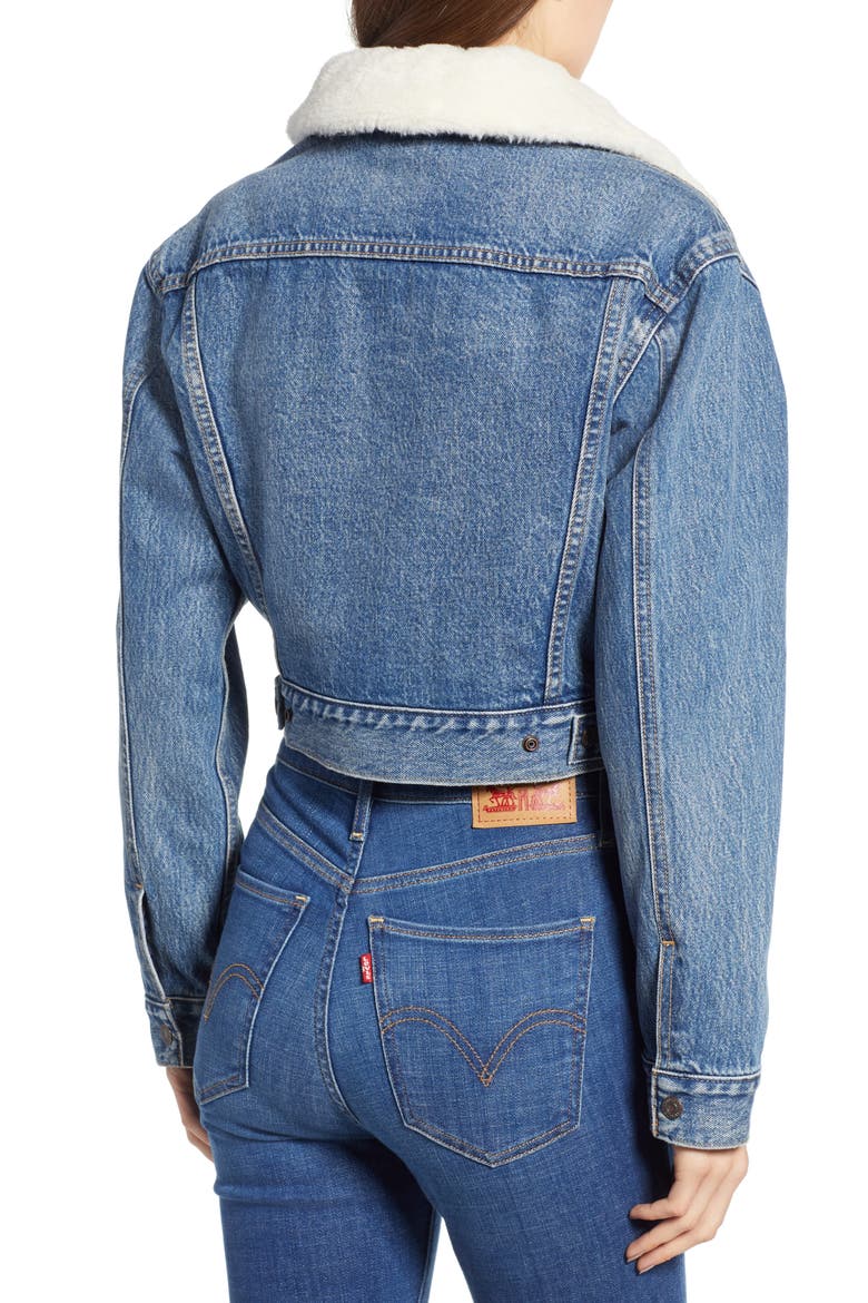 Levi's® Faux Fur Lined Crop Trucker Jacket, Alternate, color, FIGHT OR FLIGHT