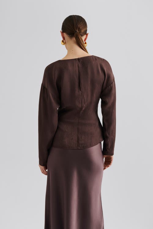 Malina Rosalie Jacquard Weave Satin Blouse In Brown