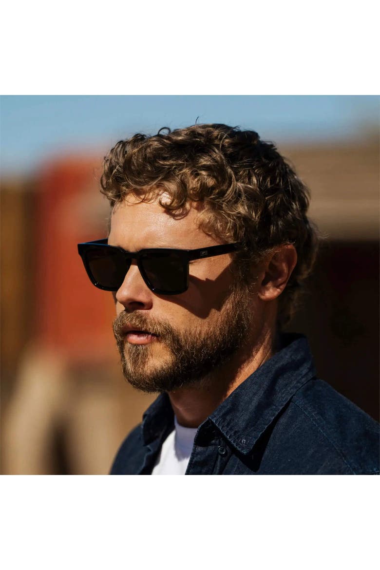 Maverick - 52mm Square Polarized Sunglasses, Alternate, color, Black