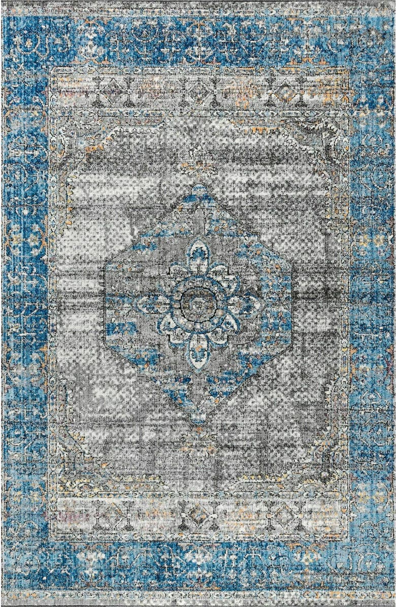 JONATHAN Y Anatolia Vintage Medallion Peacock Area Rug, Main, color, Peacock Blue/Gray