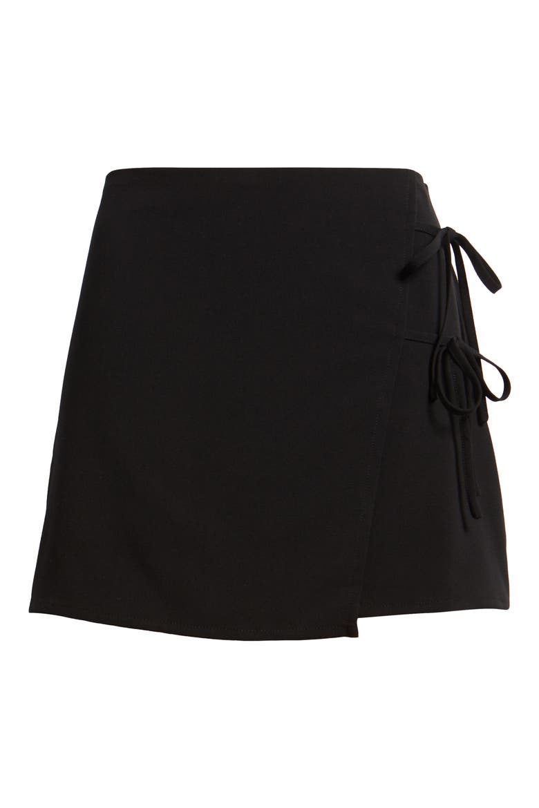 Tie Faux Wrap Miniskort, Alternate, color, BLACK