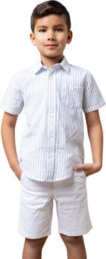 Hope & Henry Boys' Linen Short Sleeve Button Down Shirt, Kids