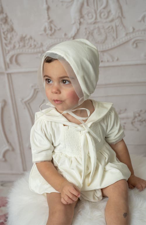 Petite Maison Kids Helenus Velour Ivory Romper In Ivory