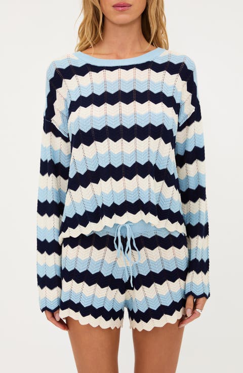 Beach Stripe Pointelle Cover-Up Sweater