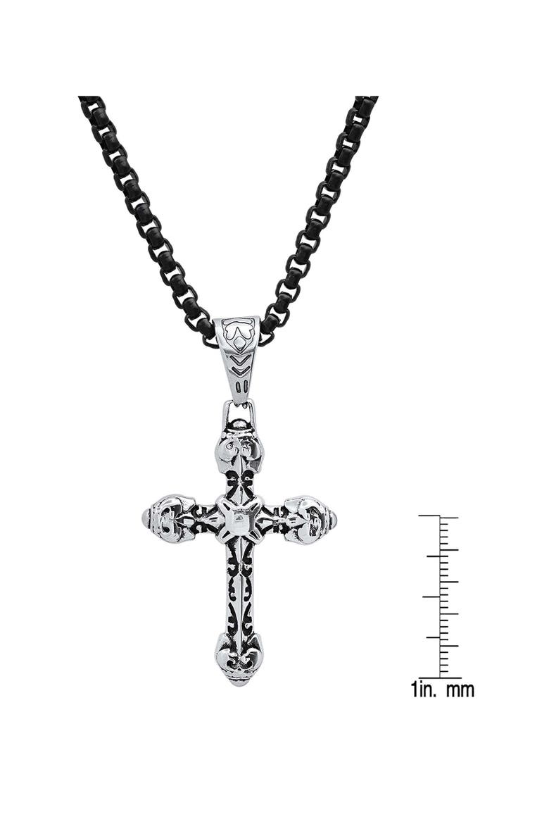Men's Two Tone Skull Cross Pendant Necklace, Alternate, color, BLACK