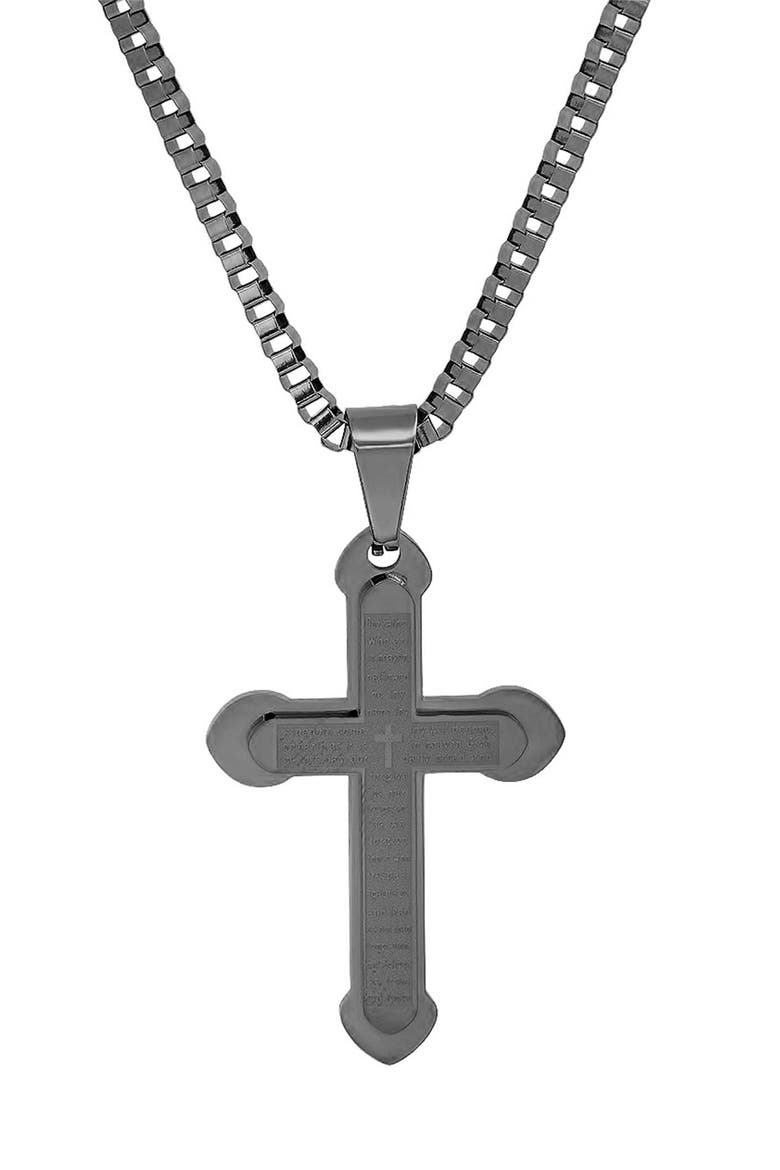 Men's Black Stainless Steel Lord's Prayer Cross Pendant Necklace, Main, color, BLACK