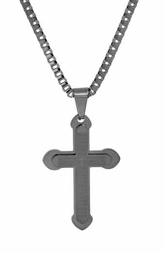 Men's Black Stainless Steel Lord's Prayer Cross Pendant Necklace