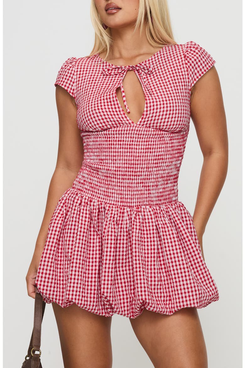 Ladybug Gingham Smocked Minidress, Alternate, color, RED