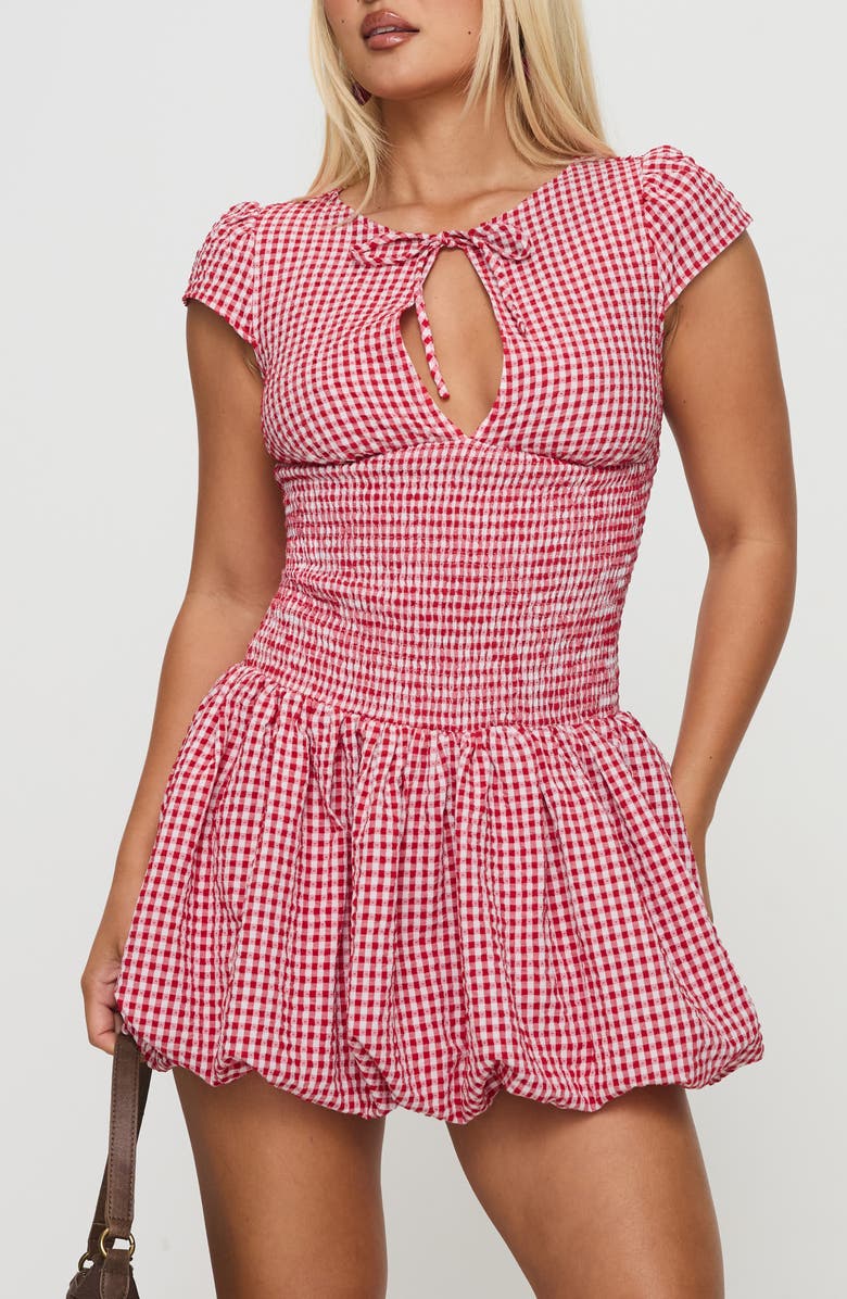 Princess Polly Ladybug Gingham Smocked Minidress, Alternate, color, Red