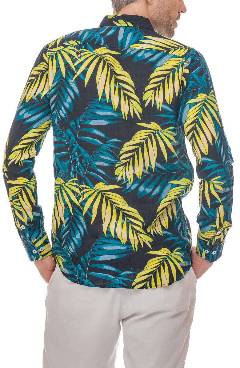 RANEES Linen Resort Button-Up Shirt, Alternate, color, Black