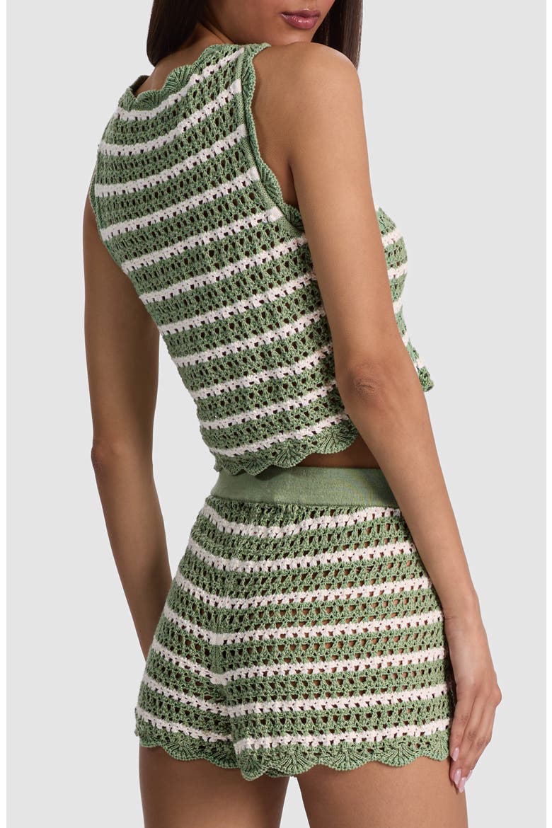 Ciara Crop Stripe Pointelle Knit Top, Alternate, color, SAGE/ SOFT WHITE