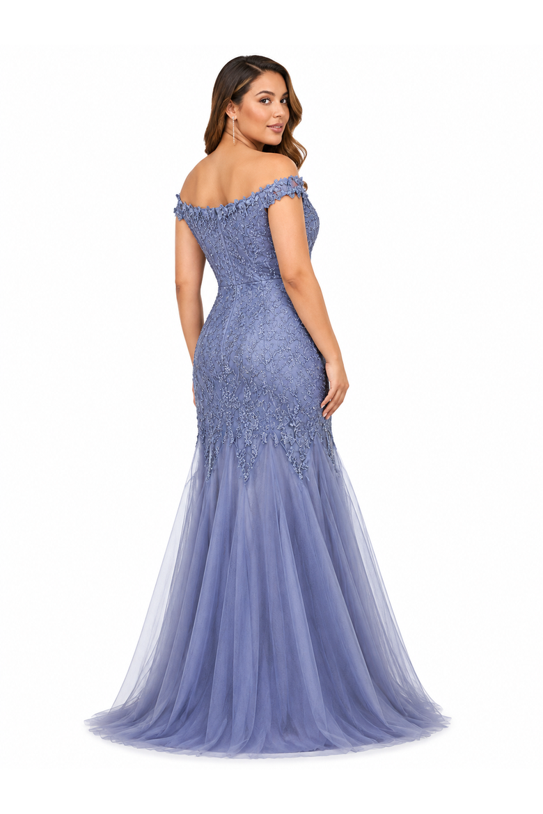 Beaded Faux-Wrap V-Neck Bridal Gown, Alternate, color, Grey Blue