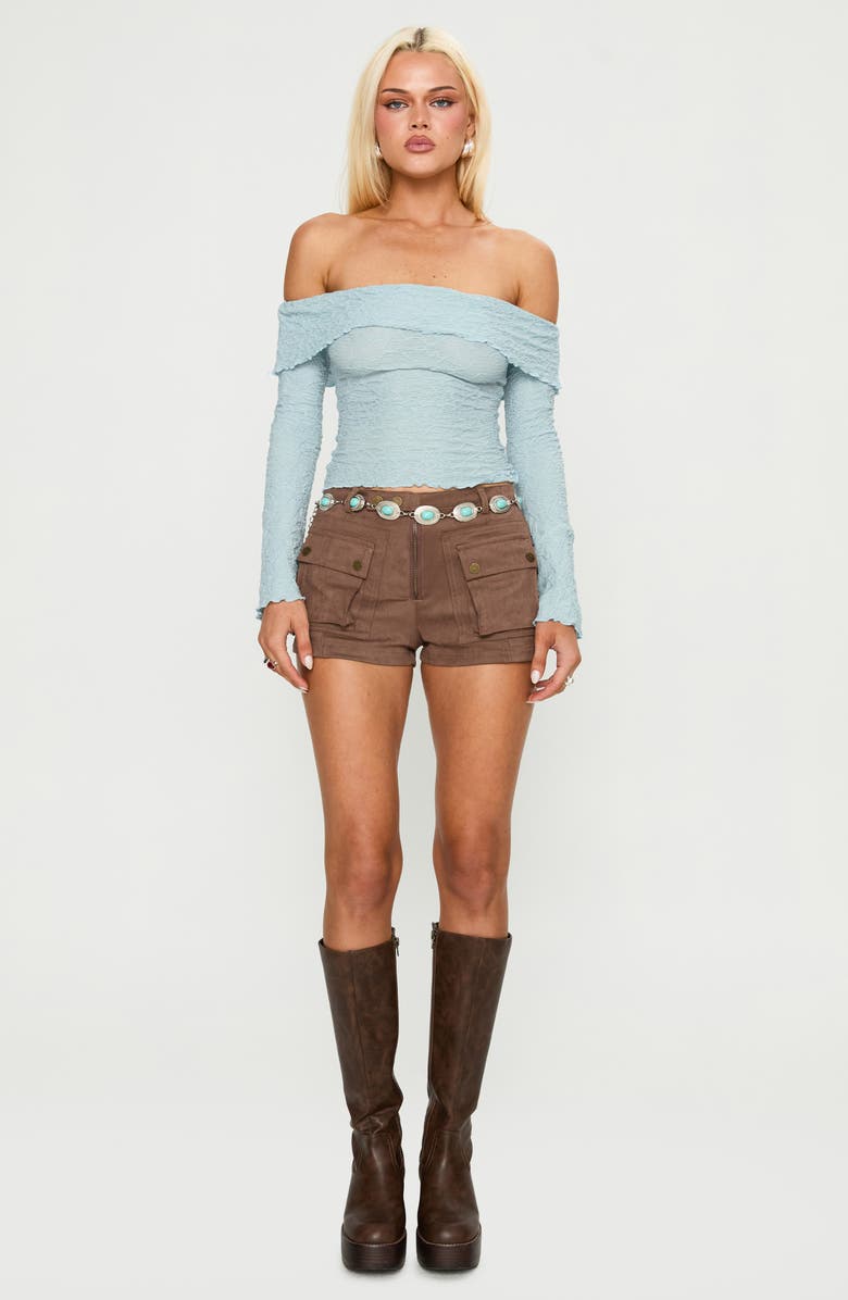 Princess Polly Back with Love Textured Off the Shoulder Long Sleeve Top, Alternate, color, Blue