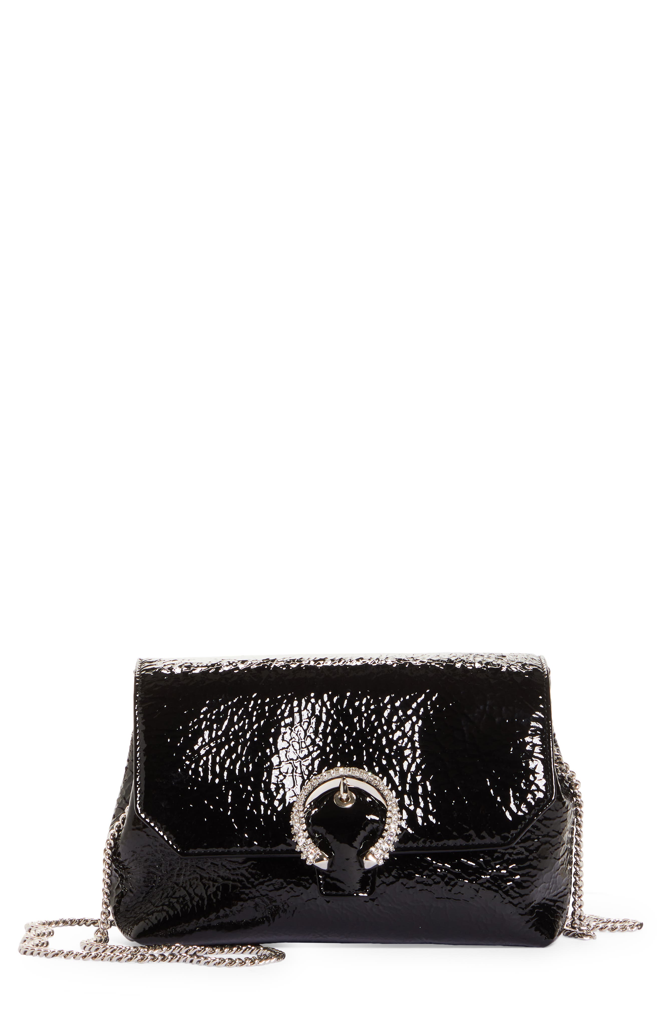 Jimmy Choo Soft Madeline Crystal Buckle Patent Leather Crossbody Bag, Main, color, 
